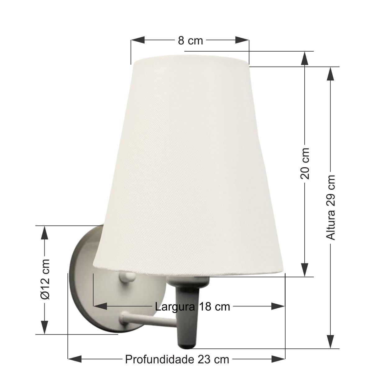 Arandela Cone Md-2007 Branco Cúpula em Tecido Branco