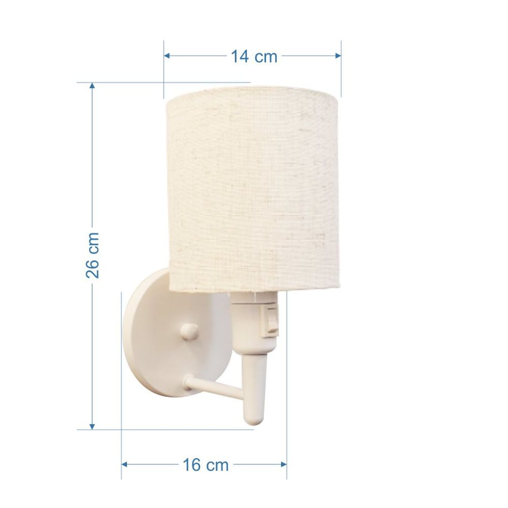 Arandela Cone Md-2030  Branco Cúpula em Tecido Rustico Bege