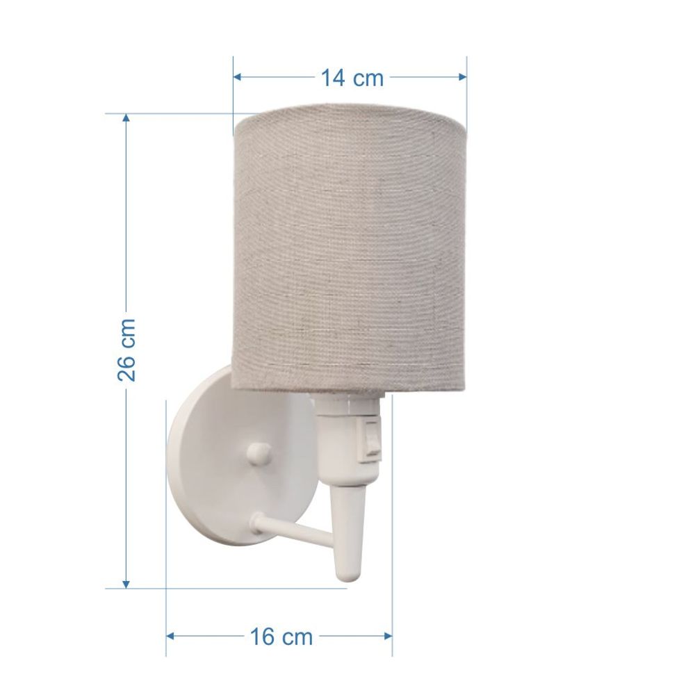 Arandela Cone Md-2030  Branco Cúpula em Tecido Rustico Cinza