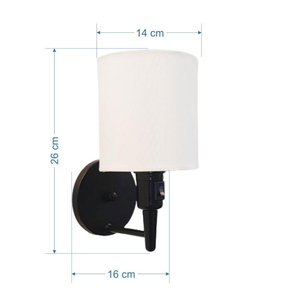 Arandela Cone Md-2030 Preto Cúpula em Tecido Branco