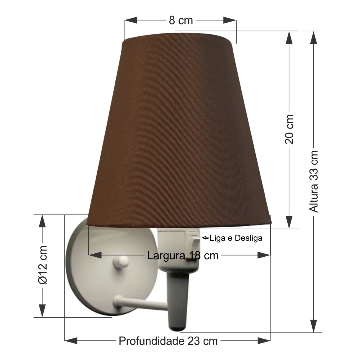 Arandela Cone Md-2032 Branco C/ Inter Liga e Desl Cúpula em Tecido Café - Bivolt