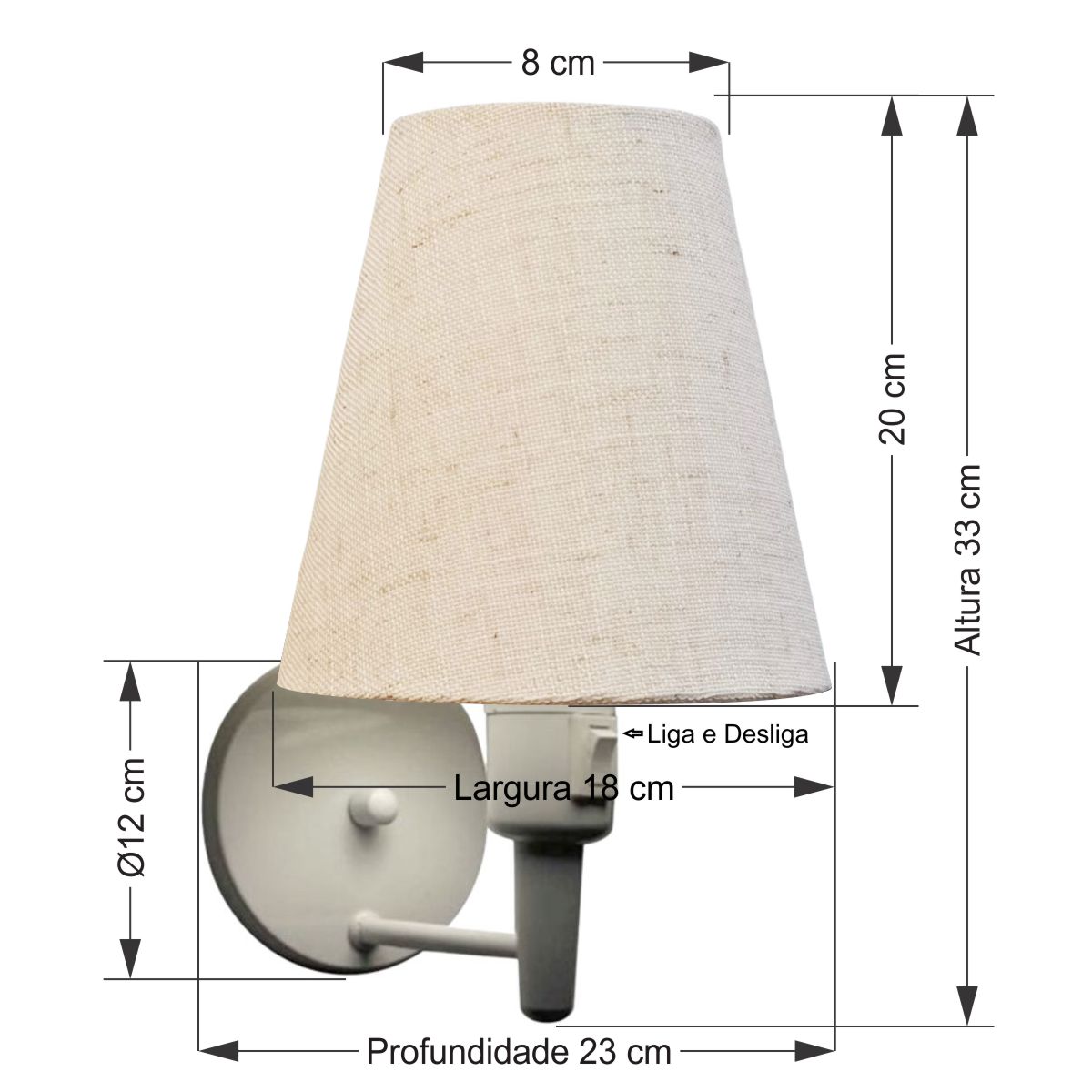 Arandela Cone Md-2032 Branco C/ Inter Liga e Desl Cúpula em Tecido Rustico Bege - Bivolt