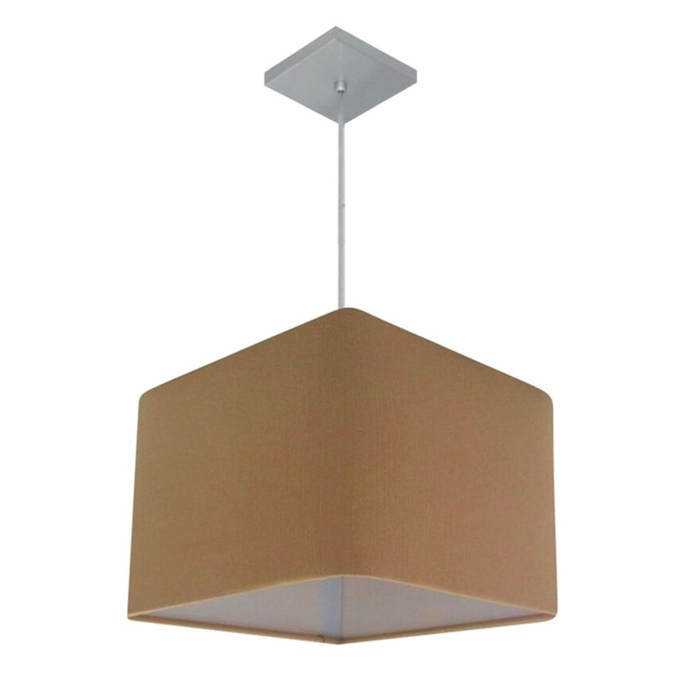 Lustre Pendente Quadrado Md-4059 Cúpula em Tecido 21/35x35cm Palha - Bivolt