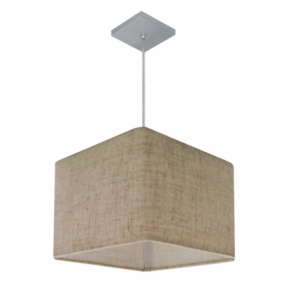 Lustre Pendente Quadrado Md-4059 Cúpula em Tecido 21/35x35cm Rústico Bege - Bivolt