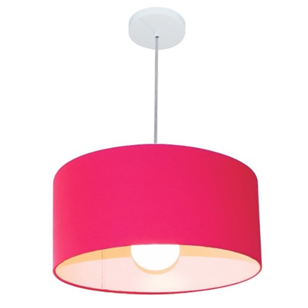 Pendente Cilíndrico 4052 Cúpula em Tecido 50x21cm Rosa Pink - Bivolt
