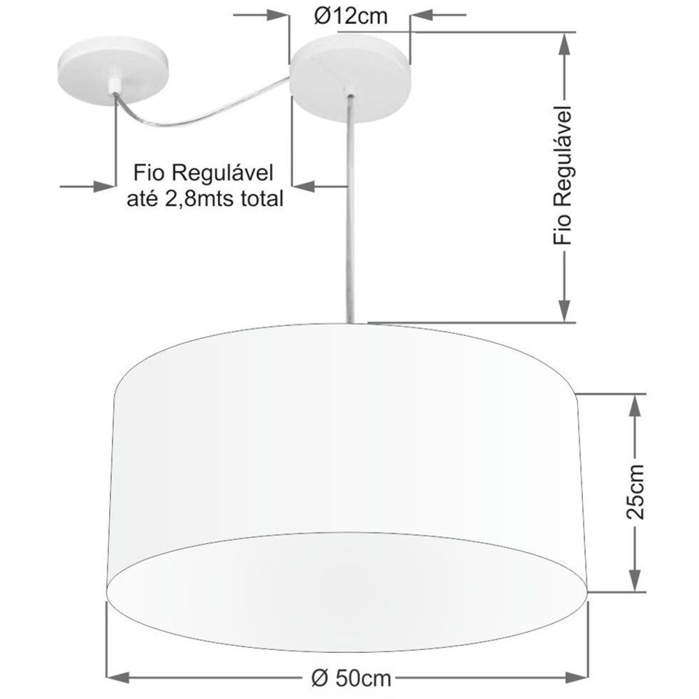 Pendente Cilíndrico Com Desvio Md-4147 Cúpula em Tecido 50x25cm Azul Marinho - Bivolt