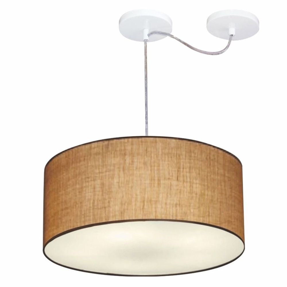 Pendente Cilíndrico Com Desvio Md-4151 Cúpula em Tecido 50x25cm Palha - Bivolt