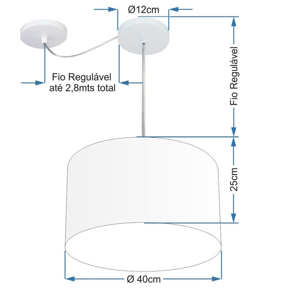 Pendente Cilíndrico Com Desvio Md-4163 Cúpula em Tecido 40x25cm Linho Bege - Bivolt