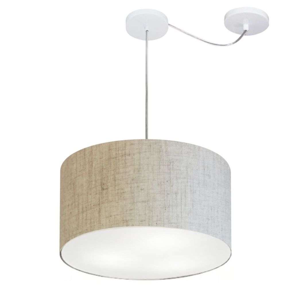 Pendente Cilíndrico Com Desvio Md-4166 Cúpula em Tecido 40x25cm Rústico Bege - Bivolt