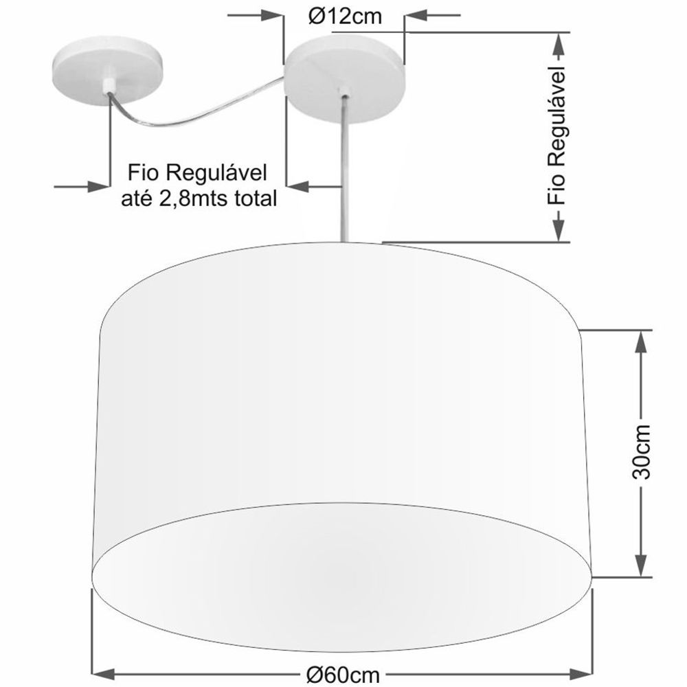 Pendente Cilíndrico Com Desvio Md-4168 Cúpula em Tecido 60x30cm Rústico Bege - Bivolt