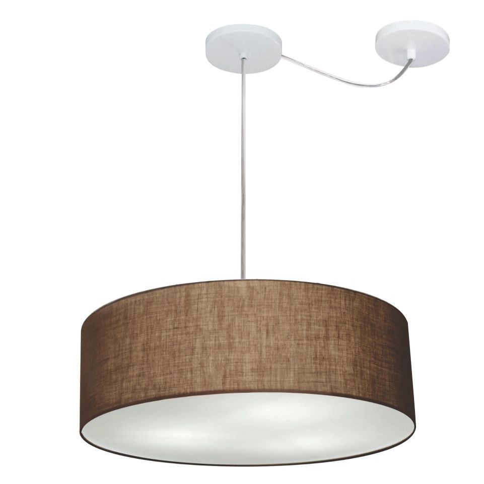 Pendente Cilíndrico Com Desvio Md-4222 Cúpula em Tecido 45x15cm Café - Bivolt