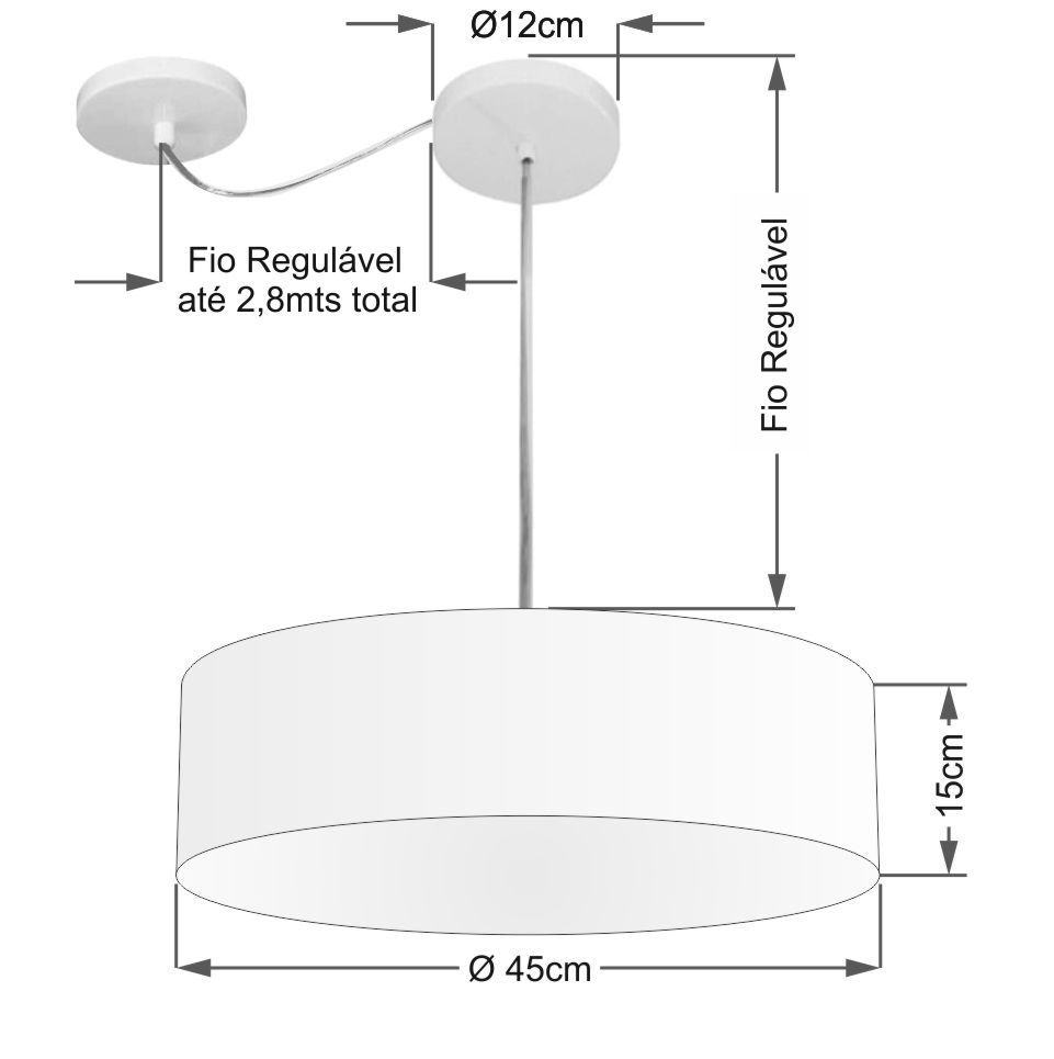 Pendente Cilíndrico Com Desvio Md-4222 Cúpula em Tecido 45x15cm Linho Bege - Bivolt