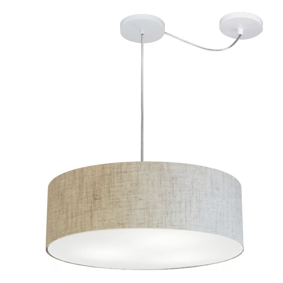 Pendente Cilíndrico Com Desvio Md-4222 Cúpula em Tecido 45x15cm Rústico Bege - Bivolt