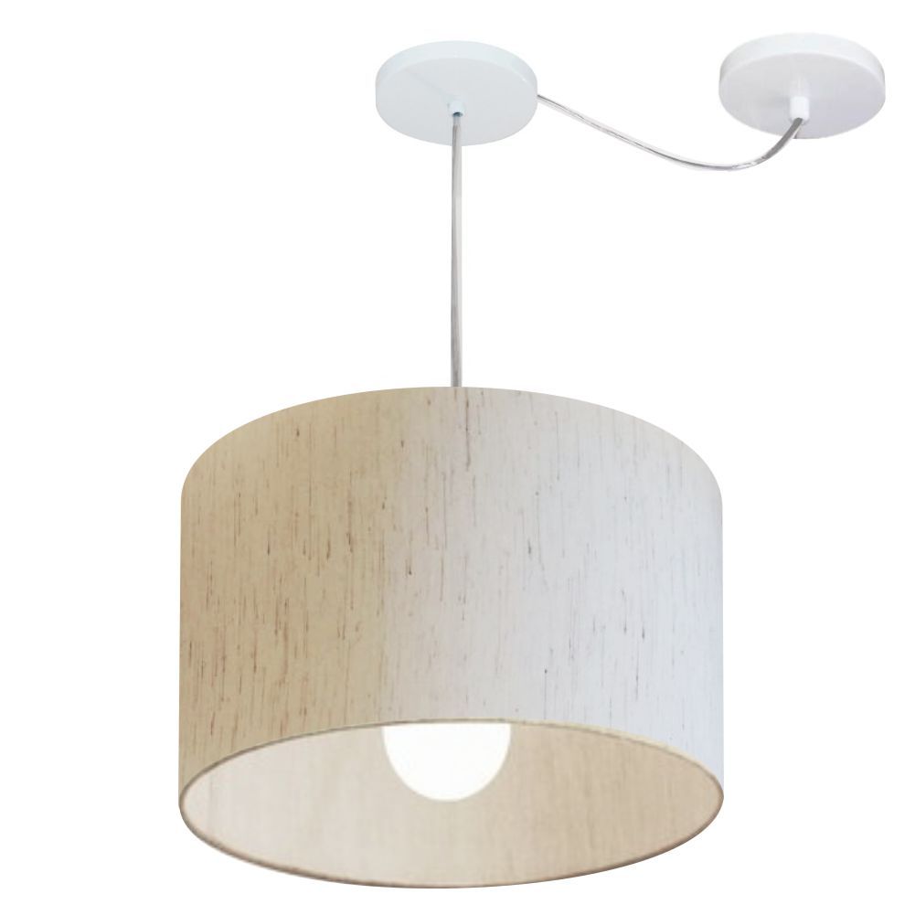 Pendente Cilíndrico Com Desvio Md-4226 Cúpula em Tecido 40x25cm Linho Bege - Bivolt