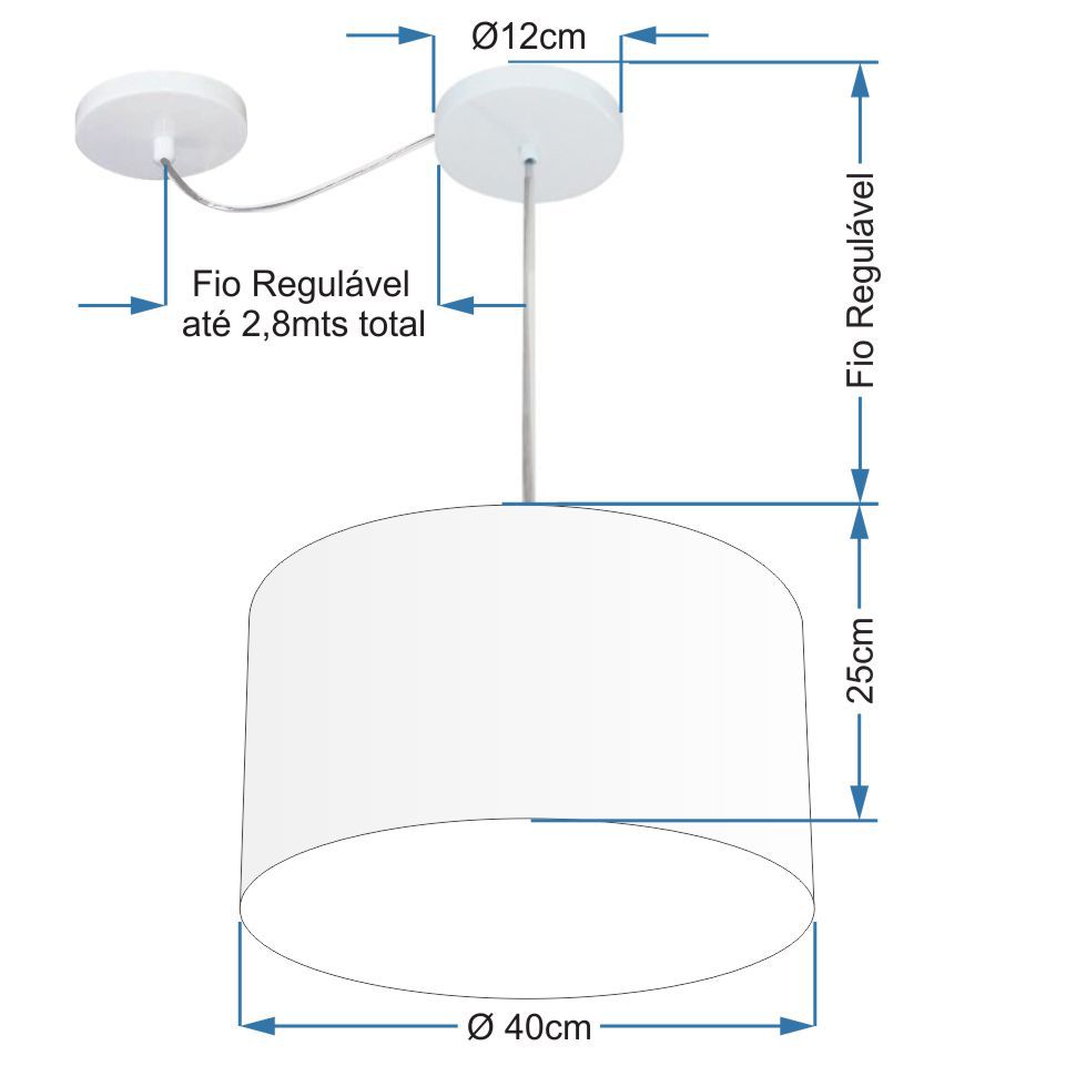 Pendente Cilíndrico Com Desvio Md-4226 Cúpula em Tecido 40x25cm Rústico Bege - Bivolt