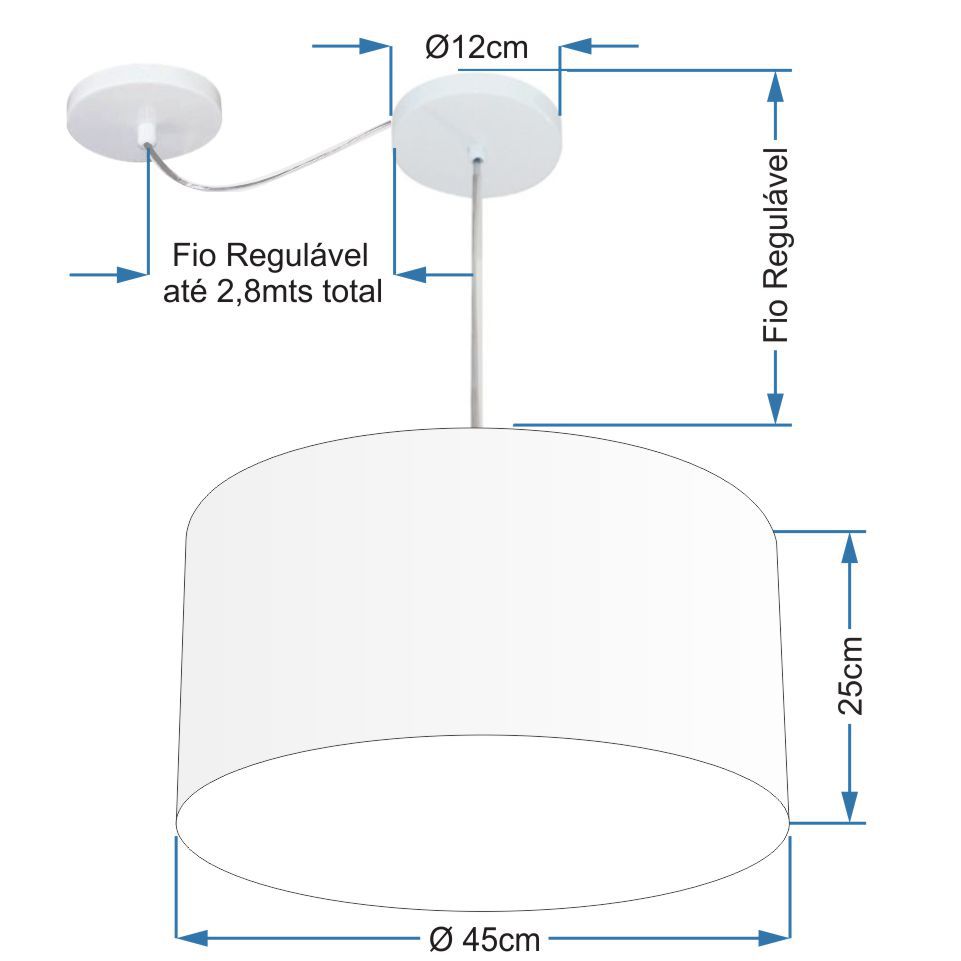Pendente Cilíndrico Com Desvio Md-4228 Cúpula em Tecido 45x25cm Palha - Bivolt