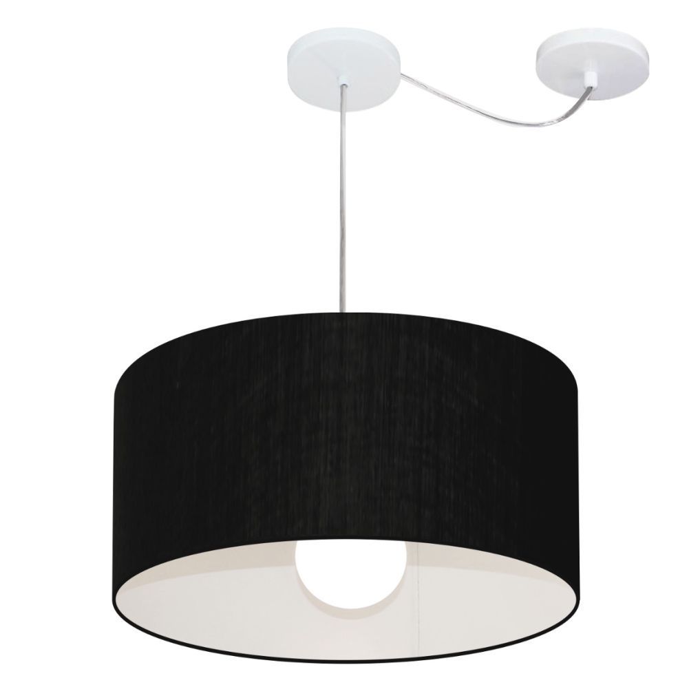 Pendente Cilíndrico Com Desvio Md-4228 Cúpula em Tecido 45x25cm Preto - Bivolt