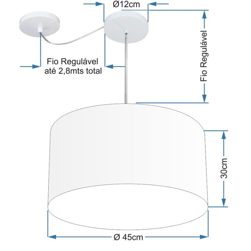 Pendente Cilíndrico Com Desvio Md-4229 Cúpula em Tecido 45x30cm Algodão Crú - Bivolt