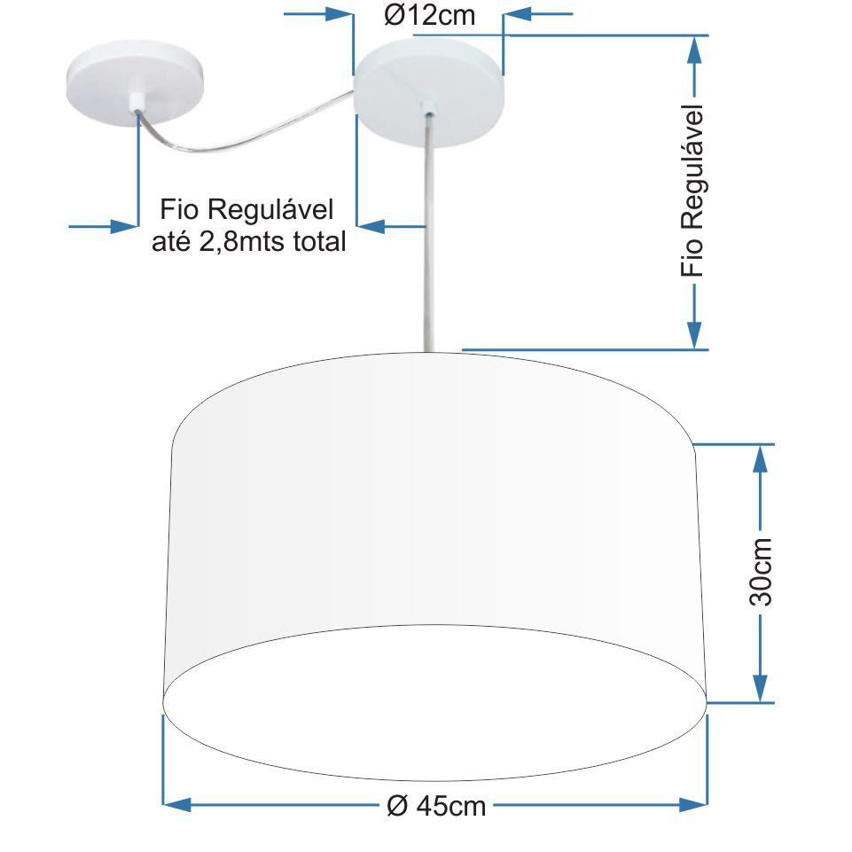 Pendente Cilíndrico Com Desvio Md-4229 Cúpula em Tecido 45x30cm Rústico Bege - Bivolt
