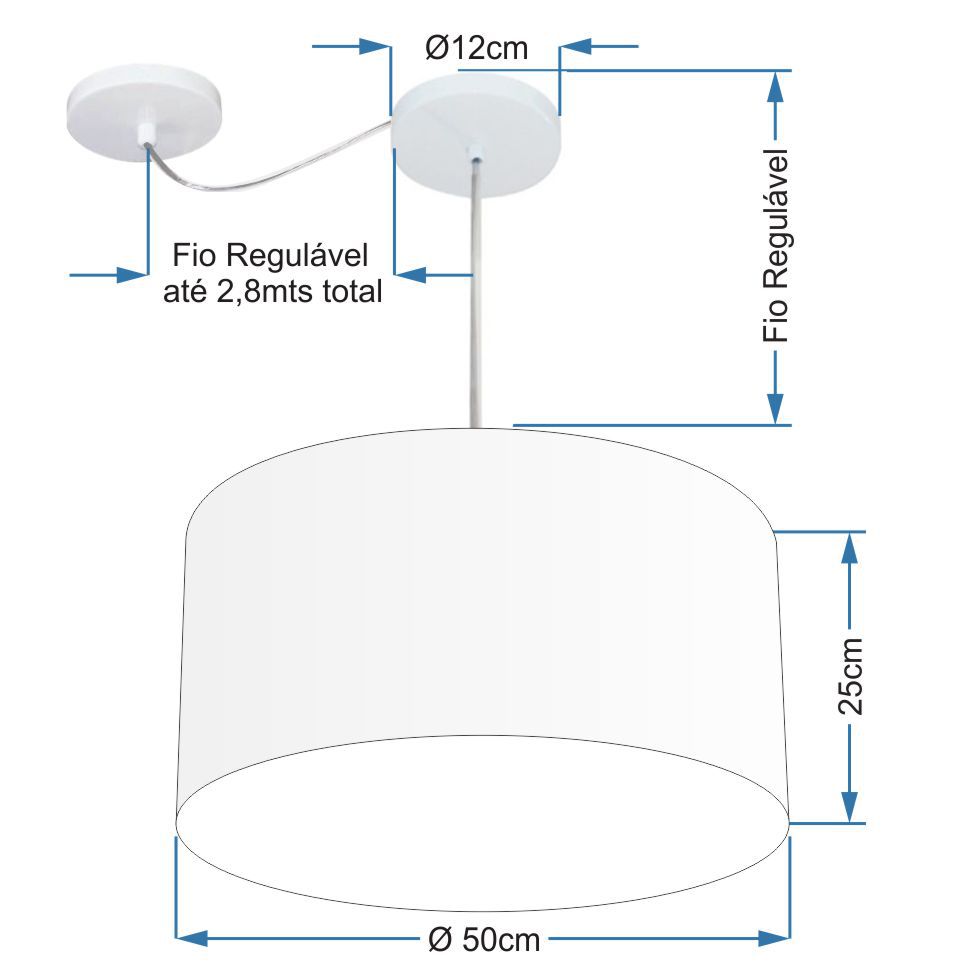 Pendente Cilíndrico Com Desvio Md-4230 Cúpula em Tecido 50x25cm Branco - Bivolt
