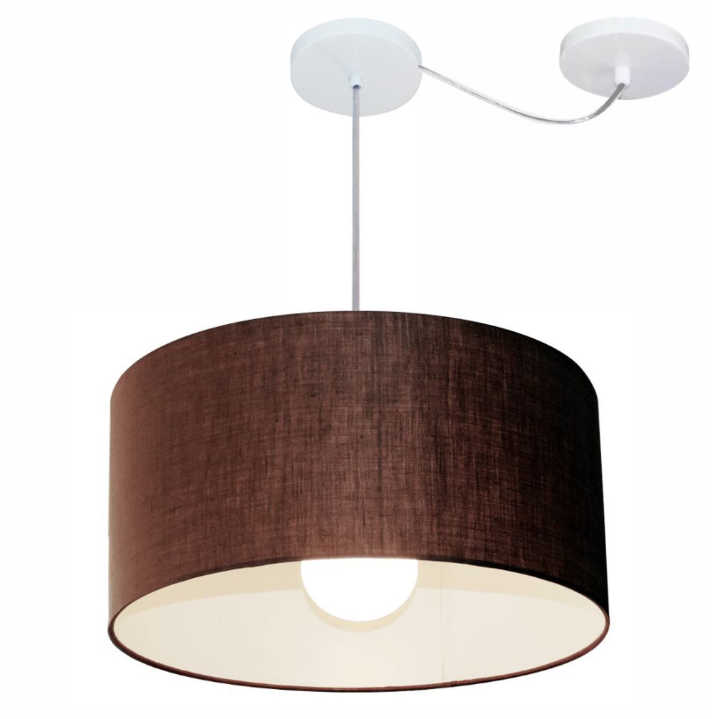 Pendente Cilíndrico Com Desvio Md-4230 Cúpula em Tecido 50x25cm Café - Bivolt