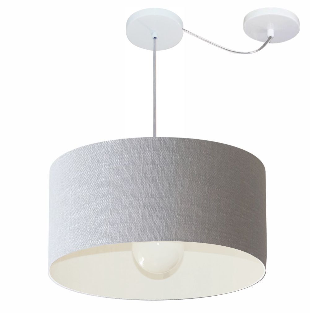 Pendente Cilíndrico Com Desvio Md-4230 Cúpula em Tecido 50x25cm Rústico Cinza - Bivolt