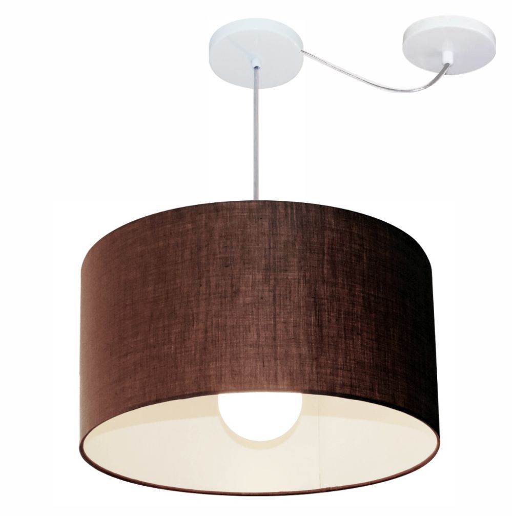 Pendente Cilíndrico Com Desvio Md-4231 Cúpula em Tecido 50x30cm Café - Bivolt