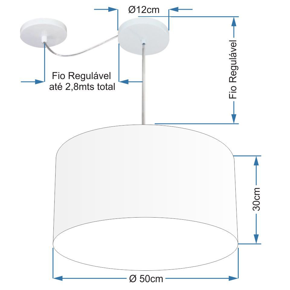 Pendente Cilíndrico Com Desvio Md-4231 Cúpula em Tecido 50x30cm Palha - Bivolt