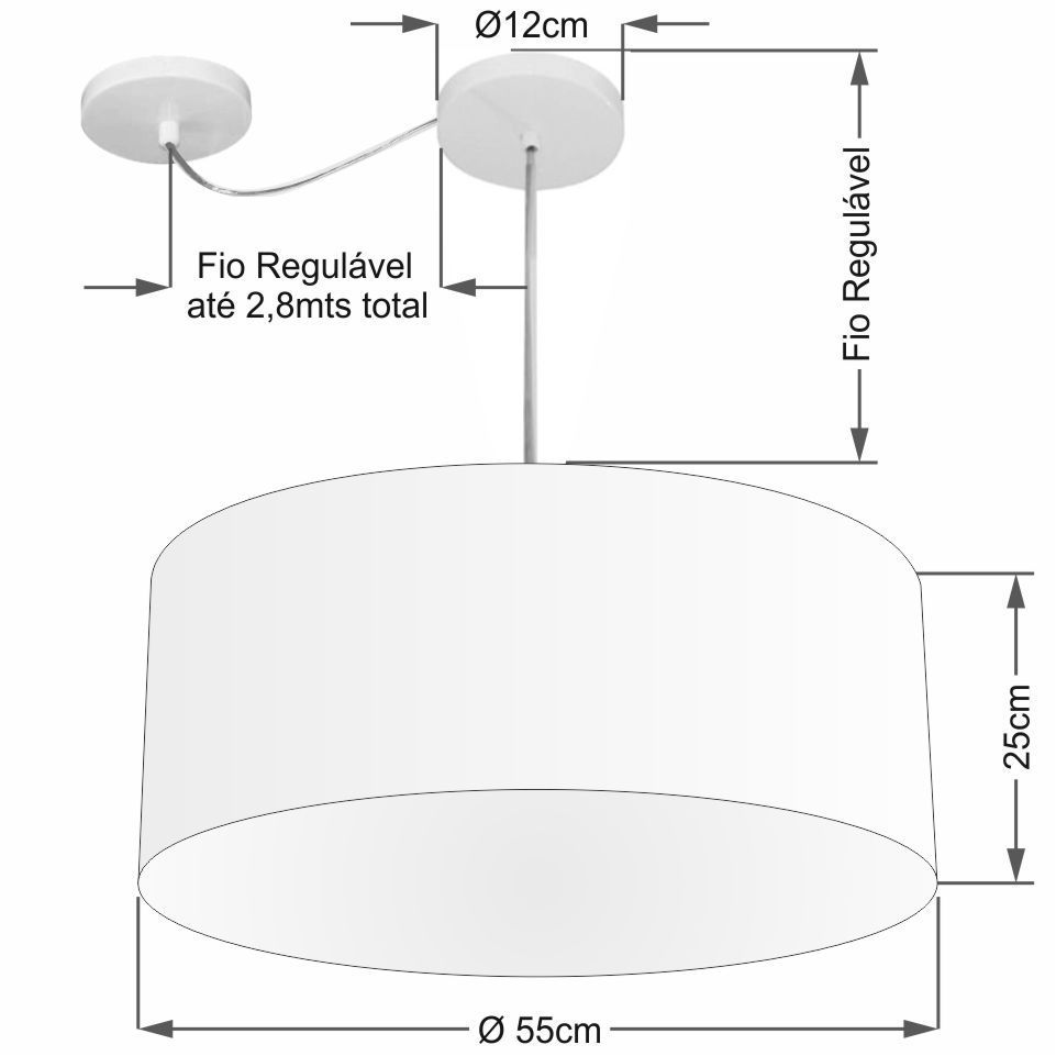 Pendente Cilíndrico Com Desvio Md-4232 Cúpula em Tecido 55x25cm Café - Bivolt