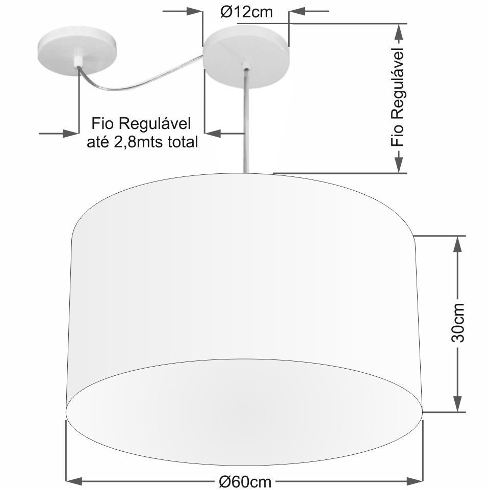 Pendente Cilíndrico Com Desvio Md-4234 Cúpula em Tecido 60x30cm Rústico Bege - Bivolt