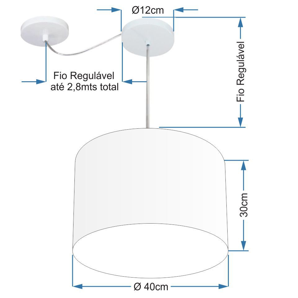 Pendente Cilíndrico Com Desvio Md-4237 Cúpula em Tecido 40x30cm Algodão Crú - Bivolt