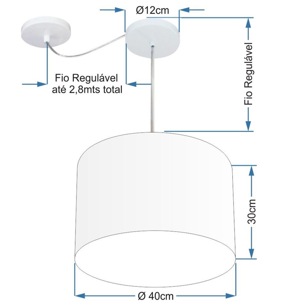 Pendente Cilíndrico Com Desvio Md-4237 Cúpula em Tecido 40x30cm Café - Bivolt