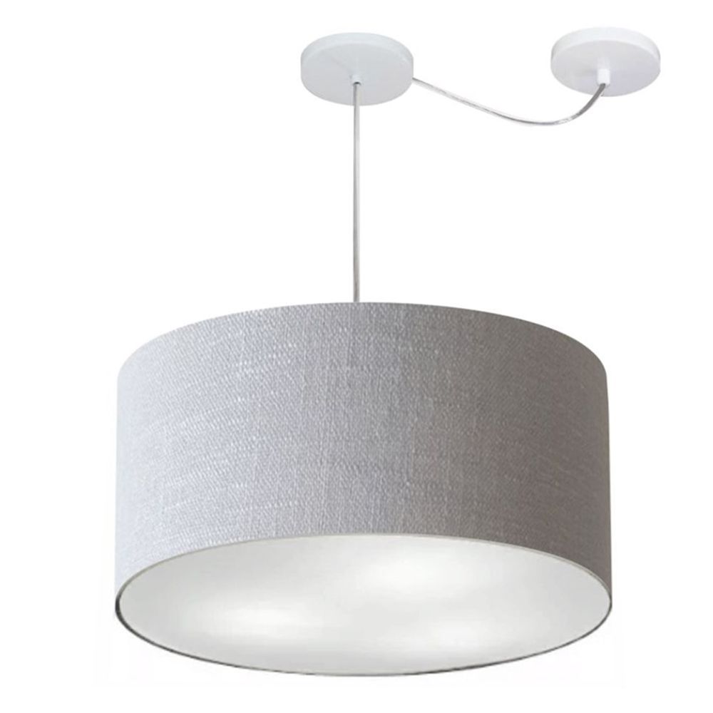 Pendente Cilíndrico Com Desvio Md-4238 Cúpula em Tecido 45x25cm Rústico Cinza - Bivolt