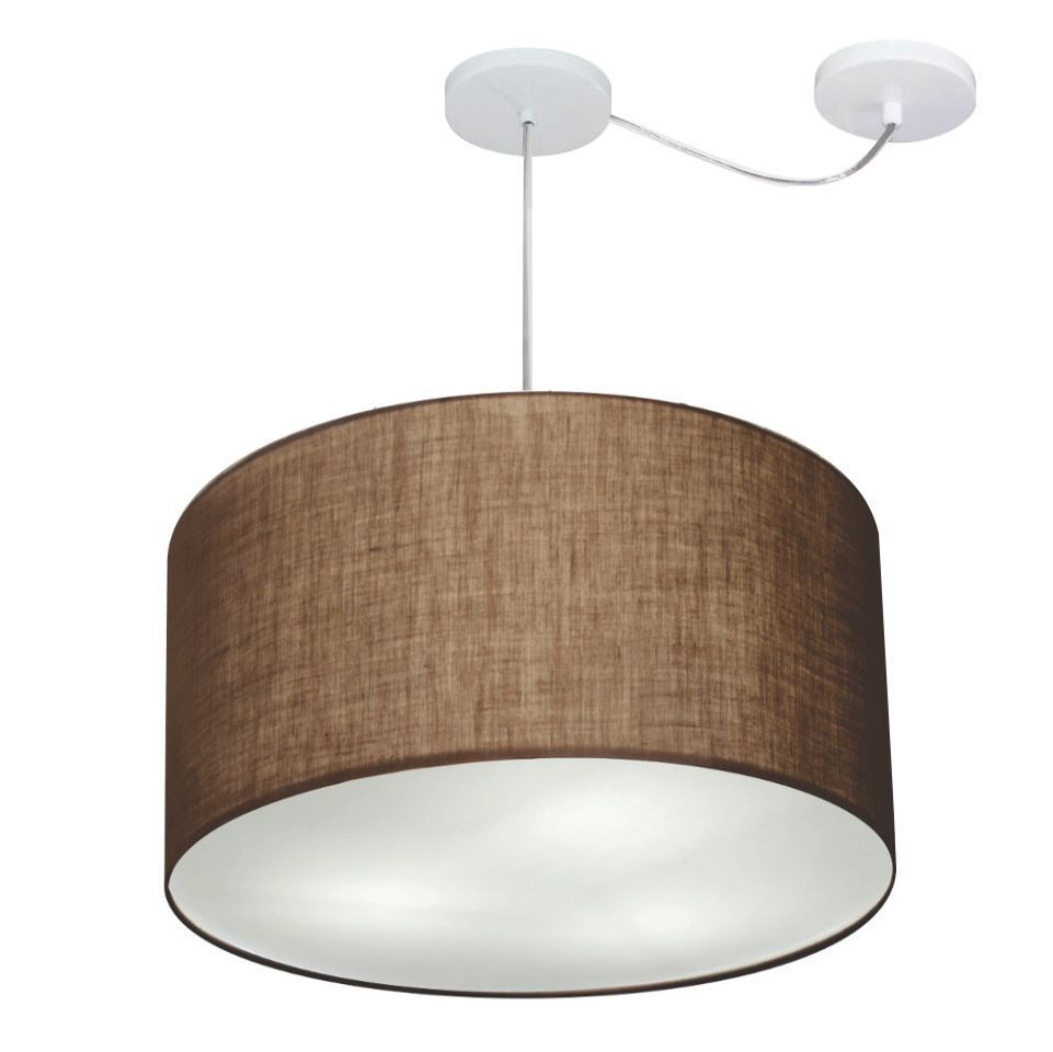 Pendente Cilíndrico Com Desvio Md-4239 Cúpula em Tecido 45x30cm Café - Bivolt