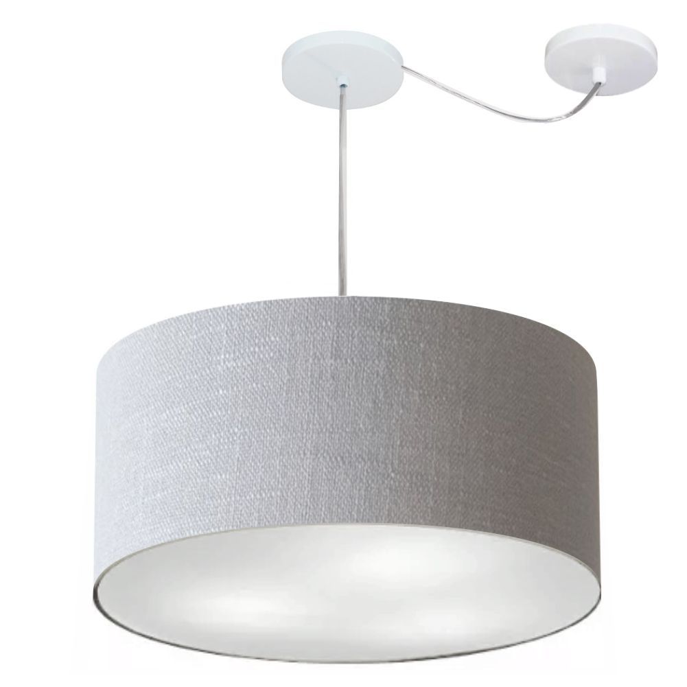 Pendente Cilíndrico Com Desvio Md-4252 Cúpula em Tecido 55x25cm Rústico Cinza - Bivolt