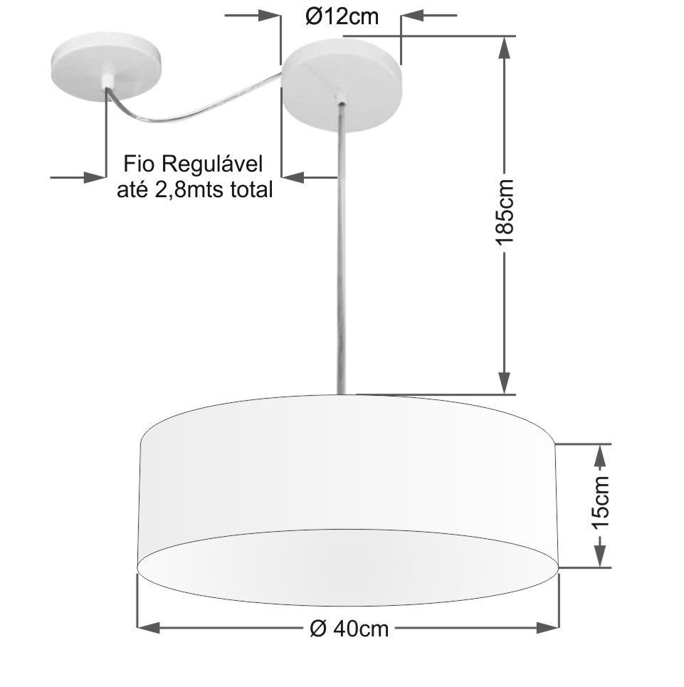 Pendente Cilíndrico Com Desvio Md-4255 Cúpula em Tecido 40x15cm Rústico Bege - Bivolt