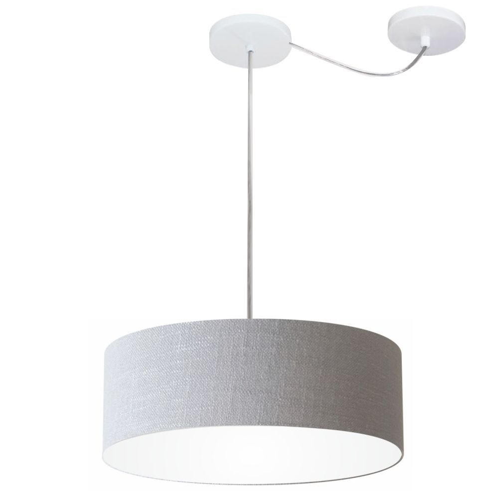 Pendente Cilíndrico Com Desvio Md-4255 Cúpula em Tecido 40x15cm Rústico Cinza - Bivolt