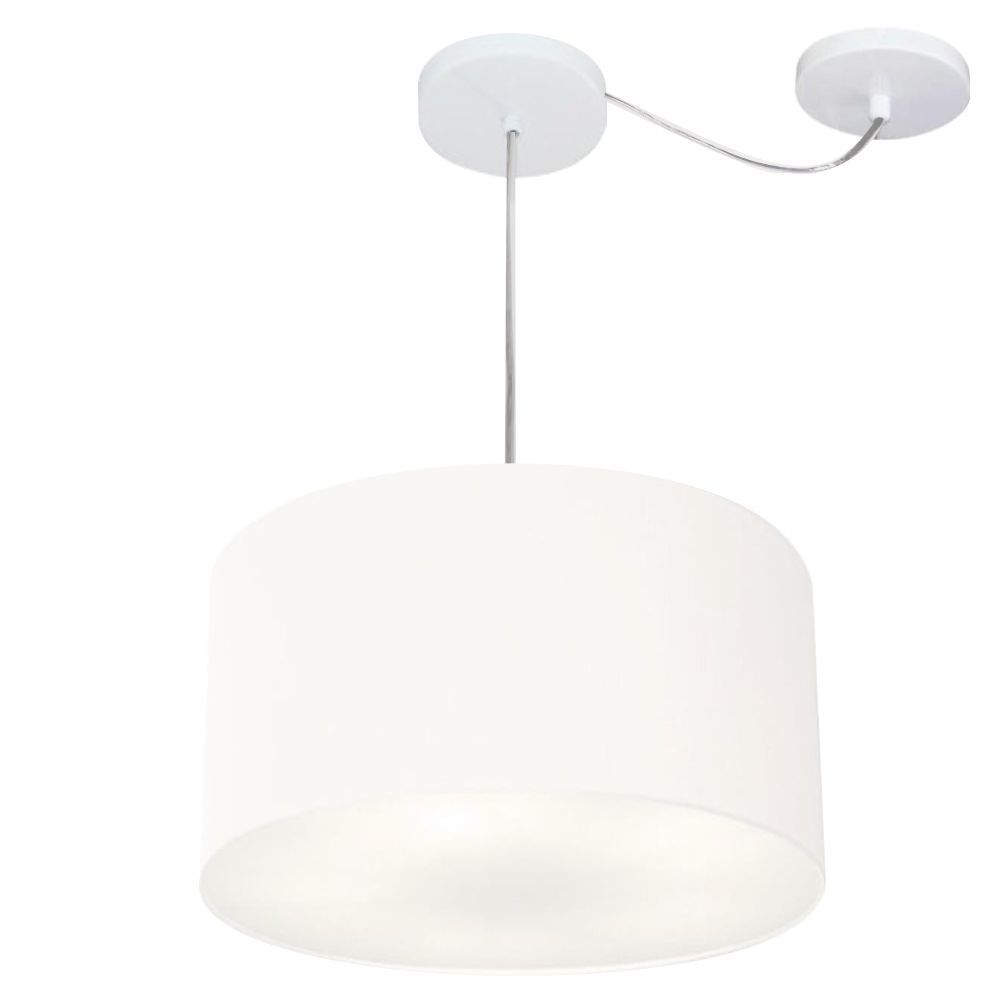 Pendente Cilíndrico Com Desvio Md-4256 Cúpula em Tecido 40x21cm Branco - Bivolt