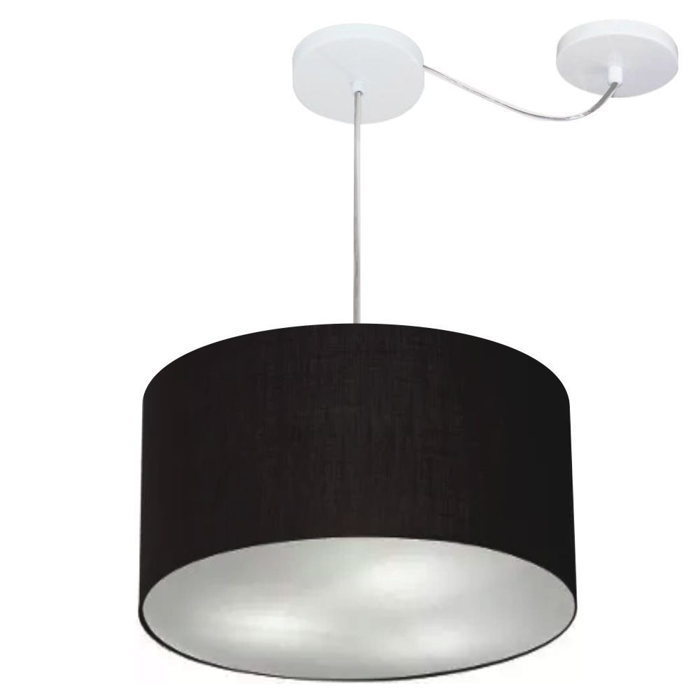 Pendente Cilíndrico Com Desvio Md-4256 Cúpula em Tecido 40x21cm Preto - Bivolt