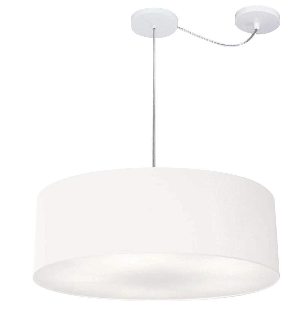 Pendente Cilíndrico Com Desvio Md-4259 Cúpula em Tecido 50x15cm Branco - Bivolt