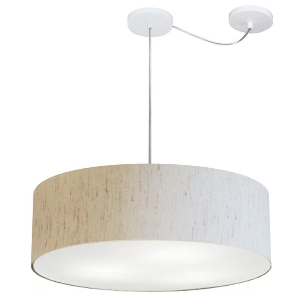 Pendente Cilíndrico Com Desvio Md-4259 Cúpula em Tecido 50x15cm Linho Bege - Bivolt