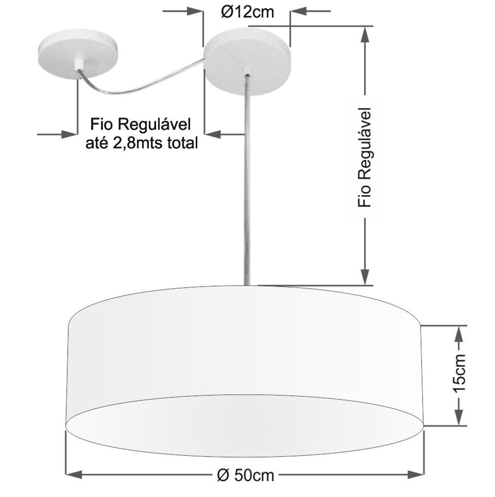 Pendente Cilíndrico Com Desvio Md-4259 Cúpula em Tecido 50x15cm Linho Bege - Bivolt