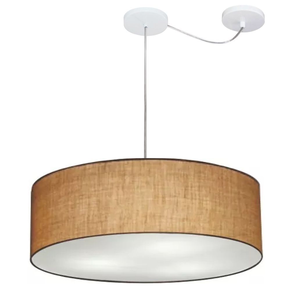 Pendente Cilíndrico Com Desvio Md-4259 Cúpula em Tecido 50x15cm Palha - Bivolt