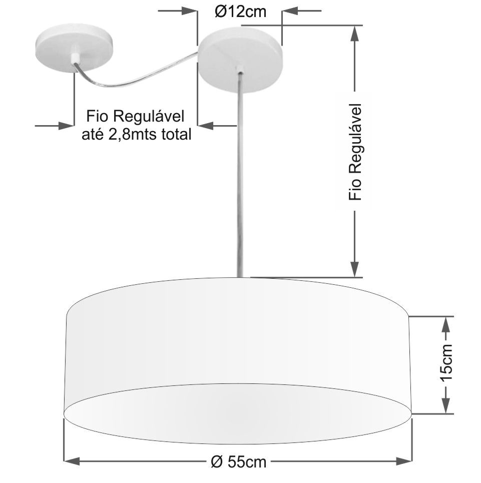 Pendente Cilíndrico Com Desvio Md-4262 Cúpula em Tecido 55x15cm Linho Bege - Bivolt
