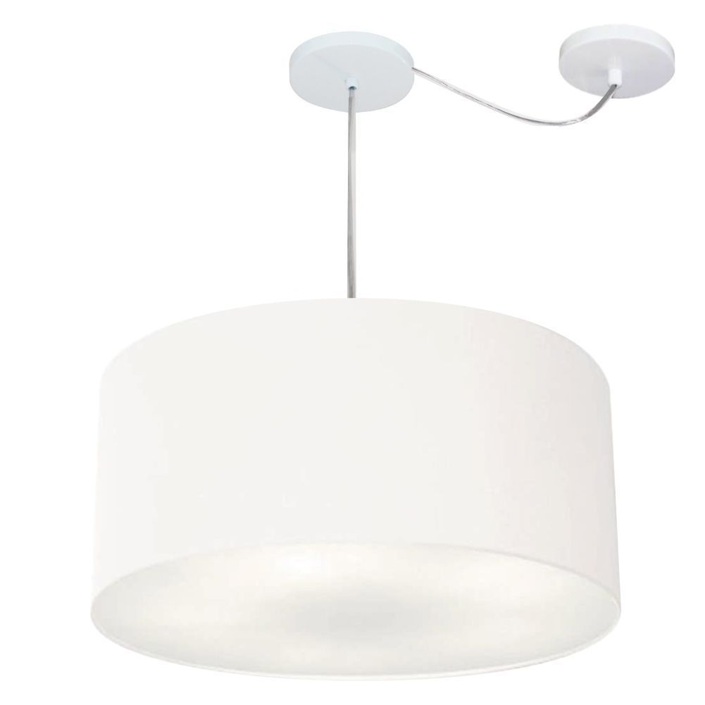 Pendente Cilíndrico Com Desvio Md-4263 Cúpula em Tecido 55x25cm Branco - Bivolt