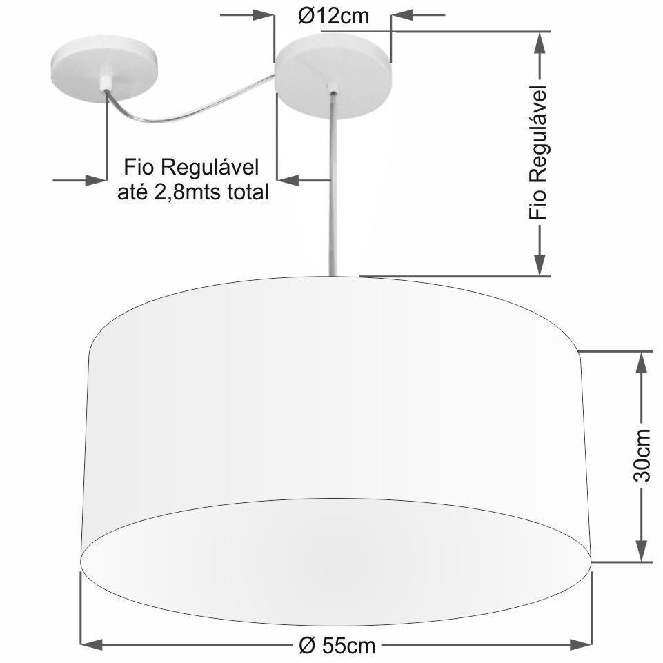 Pendente Cilíndrico Com Desvio Md-4264 Cúpula em Tecido 55x30cm Café - Bivolt
