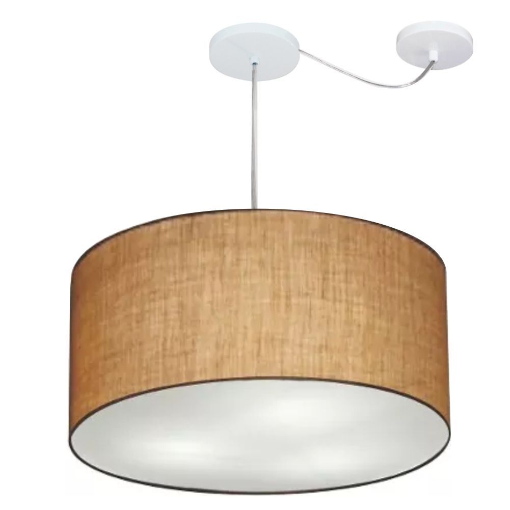 Pendente Cilíndrico Com Desvio Md-4264 Cúpula em Tecido 55x30cm Palha - Bivolt