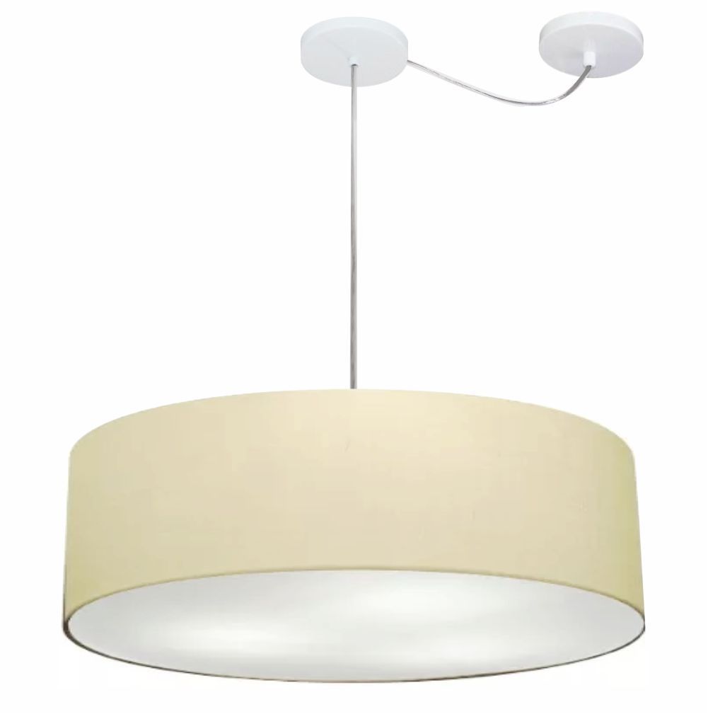 Pendente Cilíndrico Com Desvio Md-4265 Cúpula em Tecido 60x15cm Algodão Crú - Bivolt