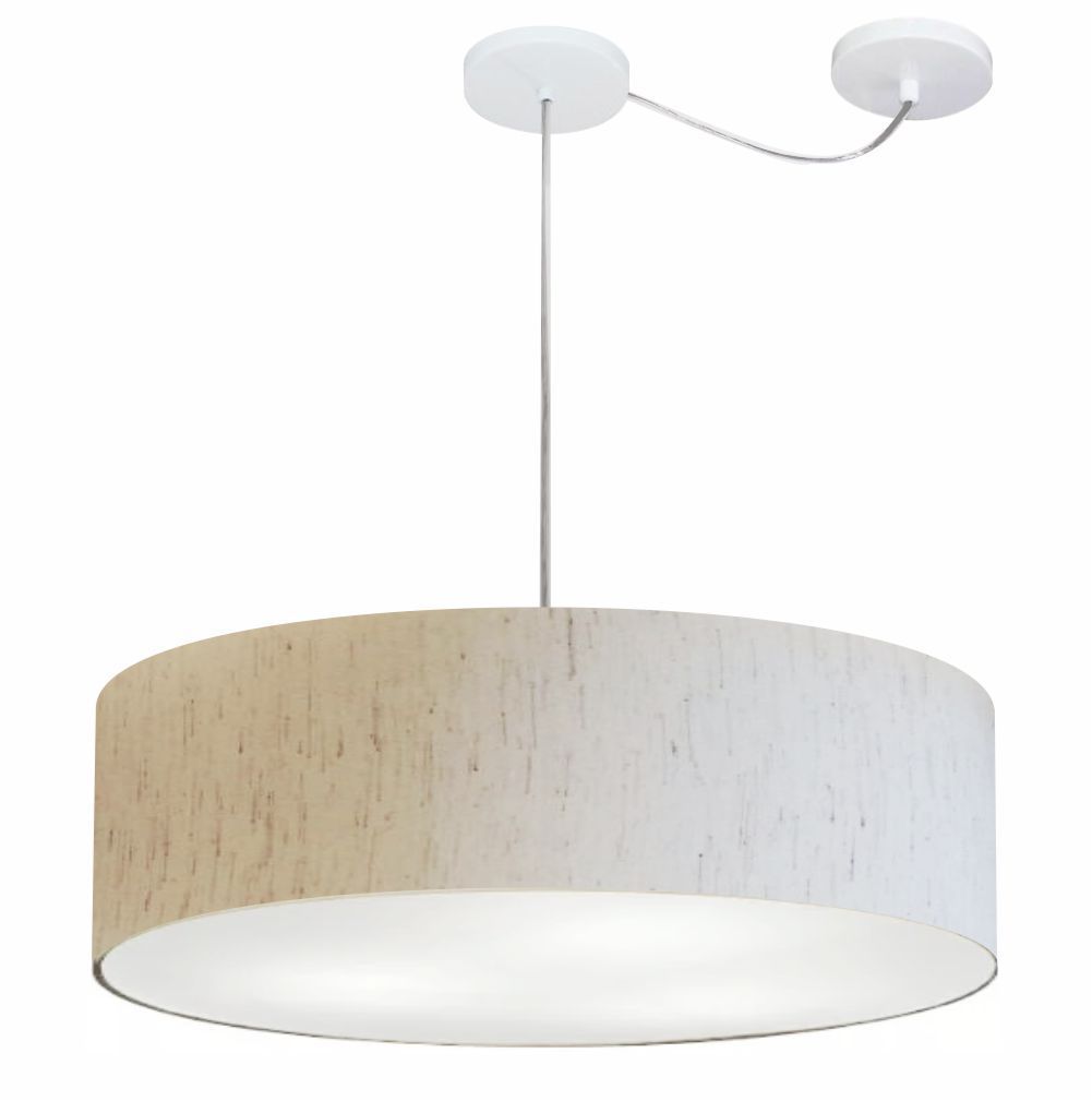 Pendente Cilíndrico Com Desvio Md-4265 Cúpula em Tecido 60x15cm Linho Bege - Bivolt