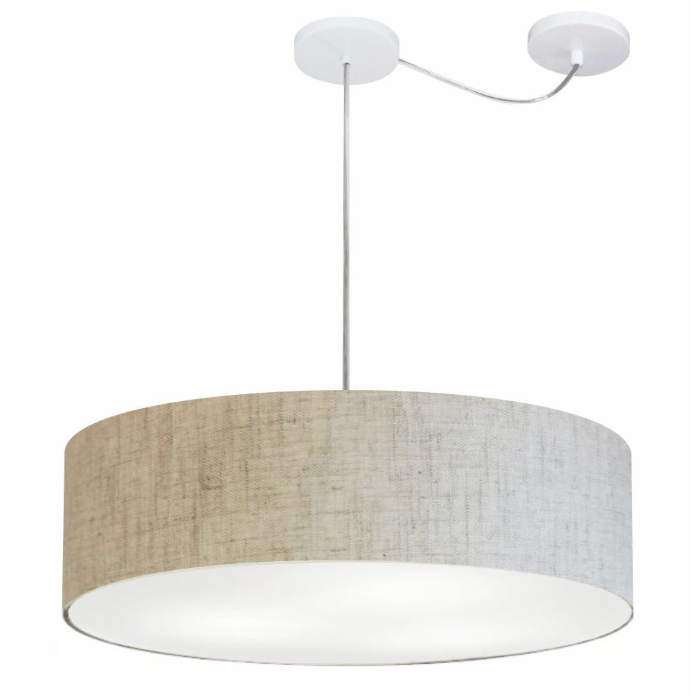 Pendente Cilíndrico Com Desvio Md-4265 Cúpula em Tecido 60x15cm Rústico Bege - Bivolt